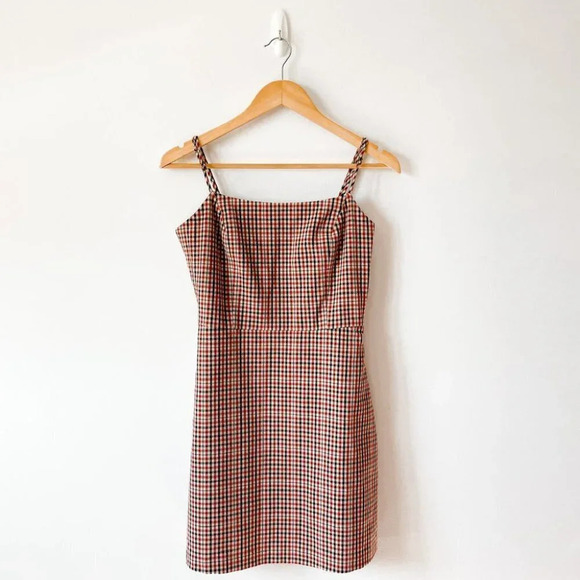 Aritzia Plaid Check Mini Dress Red Sz S - Picture 3 of 7